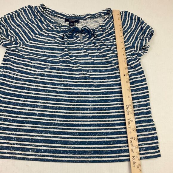 Chaps Womens Cotton Peasant Top Blue Ivory Stripe Short Sleeve Neck Tie Shirt XL - Picture 5 of 10